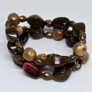Vintage-Style Chunky Acrylic Beaded Stretch Bracelet in Bronze & Brown Tones